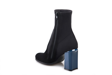 Black suede boot isolated on white background.