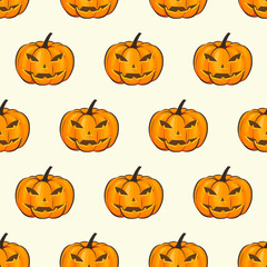 Halloween Seamless Pattern Isolated Wrap Wallpaper With Terrible Pumpkins In A Cartoon Style. Vector illustration of Halloween theme for your projects