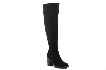 Black suede boot isolated on white background.