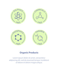 Logo Set Badge Ingredient Warning Label Icons. Paraben, Sulfate, Phosphate, Chemicals Free Product Stickers. Flat Line Design