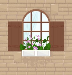 Fototapeta na wymiar Window of a brick house Vector background front views