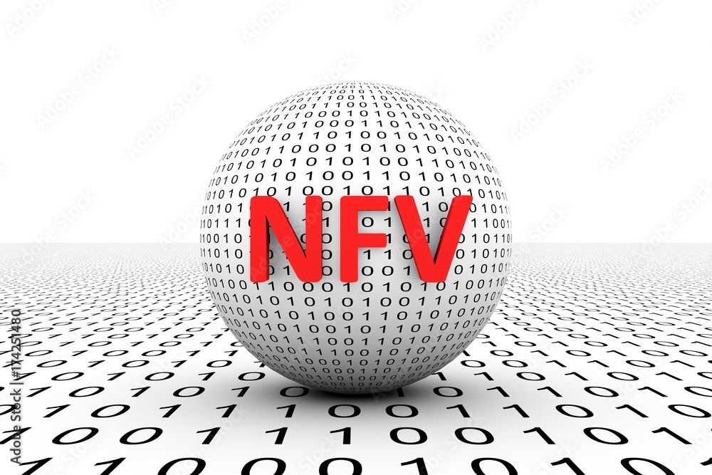 Poster nfv conceptual sphere binary code 3d illustration