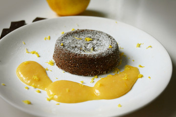 Chocolate fondant with lemon cream