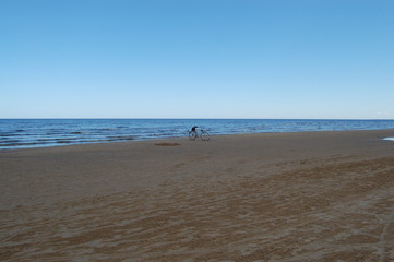 Fototapeta premium Bike on a deserted beach. Latvia, Jurmala
