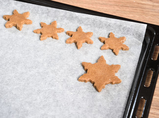 Texture of freshly baked homemade gingerbread start cookies.
