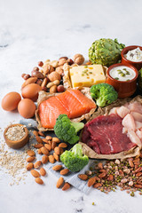 Assortment of healthy protein source and body building food