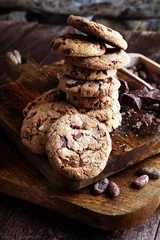 Foto op Plexiglas Chocolate cookies on wooden table. Chocolate chip cookies shot © beats_