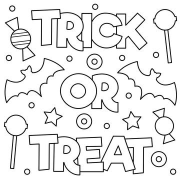 Trick or treat. Coloring page. Vector illustration.