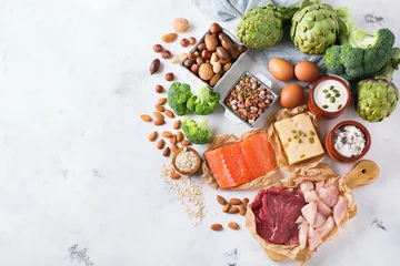 Foto auf Acrylglas Produktauswahl Auswahl an gesunden Proteinquellen und Bodybuilding-Lebensmitteln
