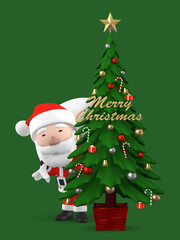Santa Claus with Christmas tree, 3D illustration