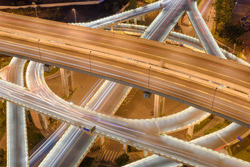 The Renju flyover at night in Chengdu,Sichuan province,China