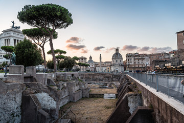 Fototapeta na wymiar Forum of Trajan in Rome at sunset