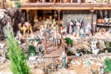 Great details, characters and animals of a manger, at Christmas time