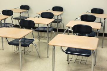 Close up on tables and chairs in the classroom