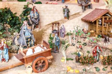 Crib with some characters and nice typical details of the time of the birth of Jesus Christ, at Christmas