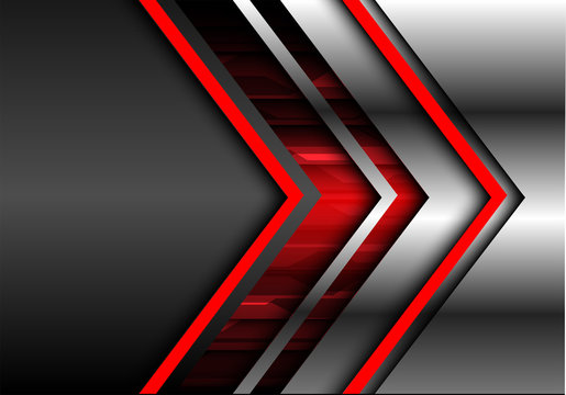 Abstract red arrow future technology gray metal background vector illustration.