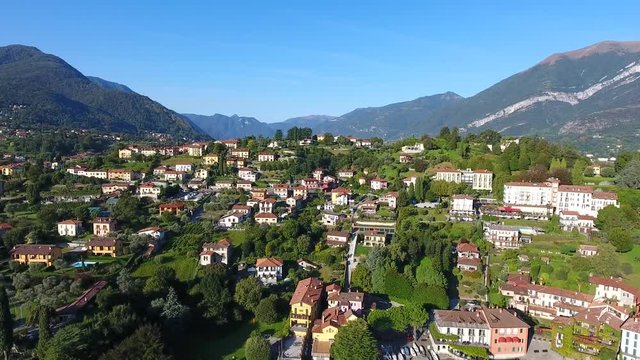 Village of Pescallo, touristic attraction on Como lake in Italy. Aerial view