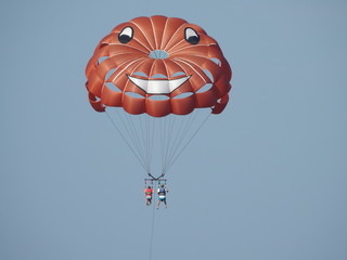 parasailing, parachute, sky, tandem, sky, boat, lake, fun, adventure, sport, sky ride, 