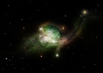 Stars, dust and gas nebula in a far galaxy