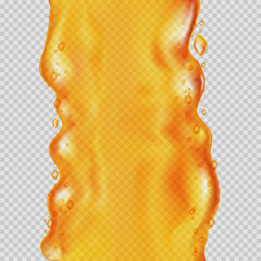 Transparent orange liquid splash. Juice background. Water, honey, oil, juice, beer, shampoo. Vector illustration.