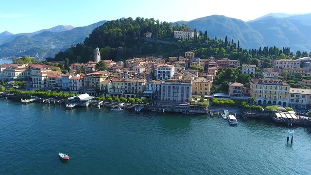 Bellagio, village on Como lake, aerial view with drone