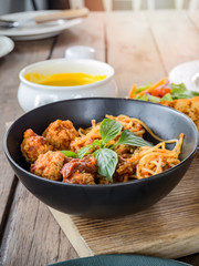 Spaghetti pasta with meatballs and tomato sauce