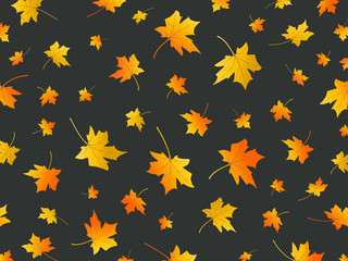 Fototapeta na wymiar Autumn leaves. Background with fall maple leaves. Flying foliage on dark background. Autumn vector design 
