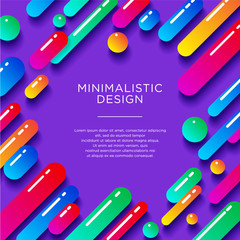 Abstract flat illustration. Minimalistic design. Multicolored glossy shapes with shadows on a violet background.