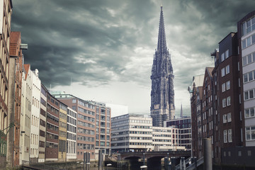Fototapeta premium Beautiful view of famous St. Nicholas Church, Hamburg, Germany.