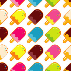 Seamless vector background with decorative Popsicle. Pattern with ice cream.  Cute cartoon Popsicle. Textile rapport.