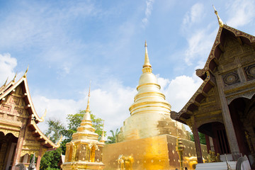 Ancient golden pagoda inside Wat Phra Singh in Chiangmai, Thailand.