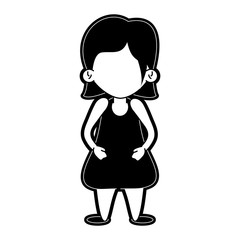 girl with short hair and dress icon image vector illustration design  black and white