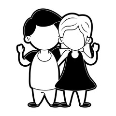 couple cute man and woman icon image vector illustration design  black and white