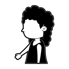 girl stretching arm forward with long curly hair icon image  vector illustration design  black and white