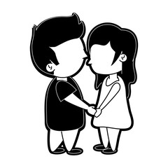 man and woman holding hands couple cute  icon image vector illustration design  black and white