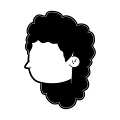 woman avatar head with long curly hair icon image vector illustration design  black and white