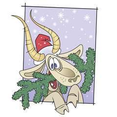 Drunk goat with Christmas tree