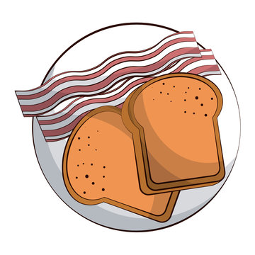 bread slices with bacon strips food related image vector illustration design 