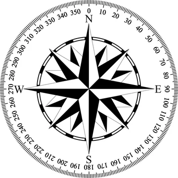Compass with wind rose and degrees in black and white Stock Illustration |  Adobe Stock