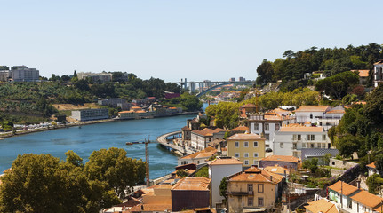 The beautiful view over Porto in Portugal. Amazing colorful buildings in the city 