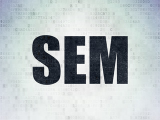 Advertising concept: SEM on Digital Data Paper background
