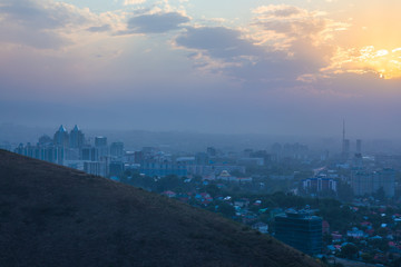 polluted city,sunset, dawn, Almaty, Kazakhstan, Asia