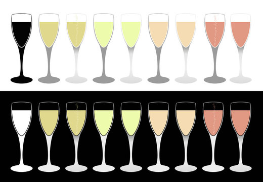 set of illustrations of wine or champagne glasses.