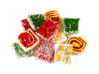 colorful Turkish delight isolated on white background