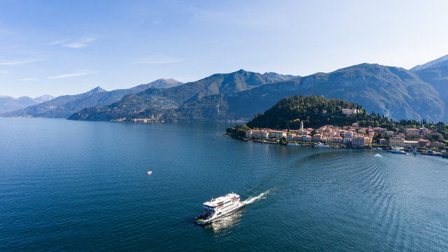 Ferry boat on Como lake, tourism in Italy