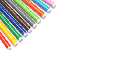 Multicolored Felt Tip Pens on White Background.