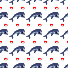 Cute dolphins with ball seamless pattern
