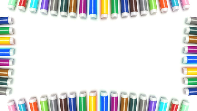 Varicoloured markers on the white isolated background.