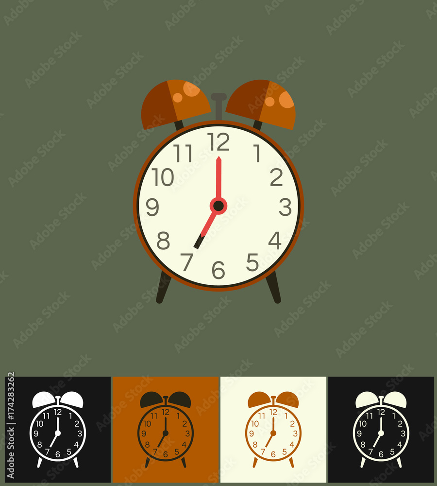 Poster clock icon. flat vector illustration on different colored backgrounds. bronze analog clock