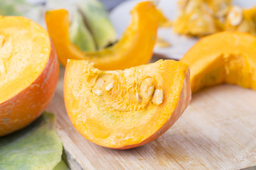 Pumpkin slices on the table.
